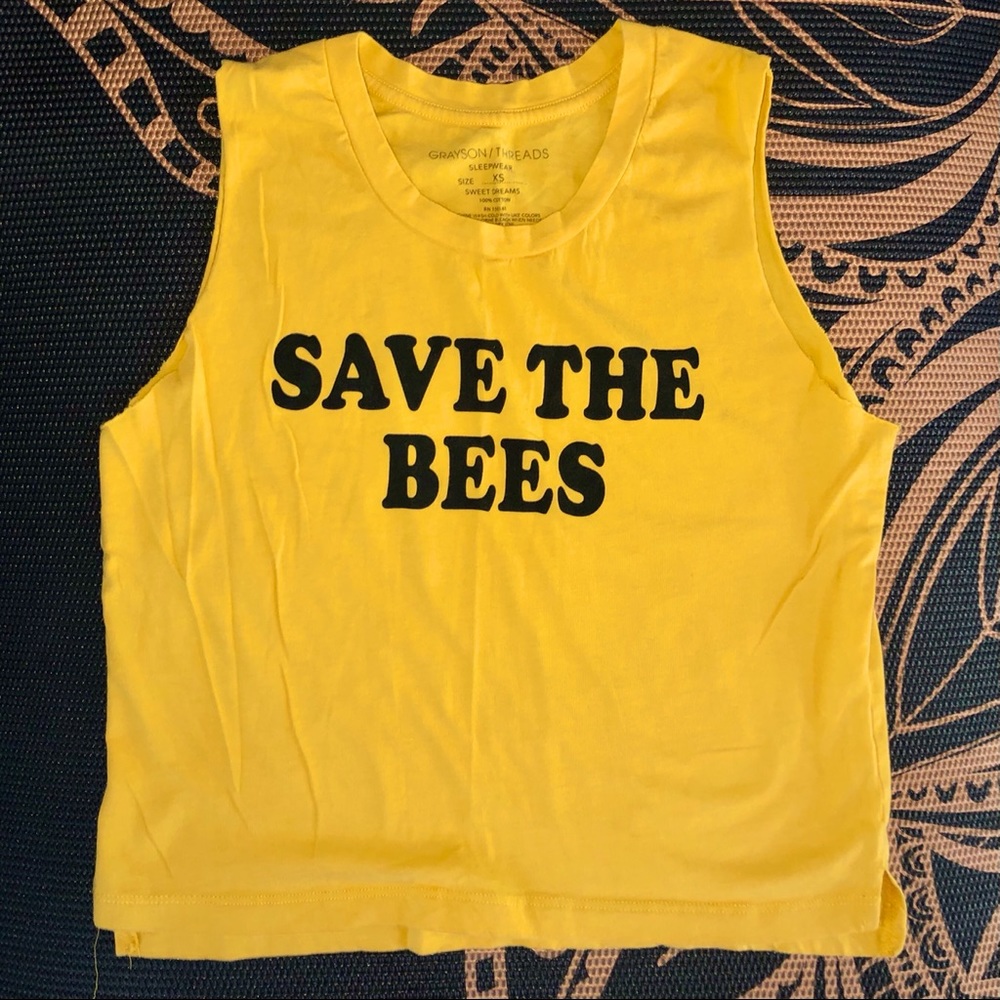 Grayson Threads Save Bees Yellow Crop Top Tank XS